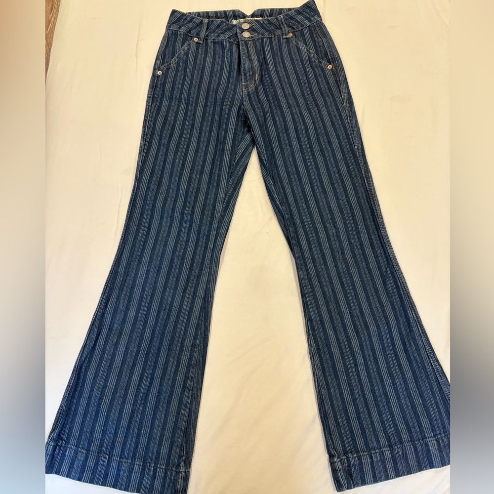 NWOT-Rock & Roll Denim Striped Trousers / Western Chic / Size 27/32